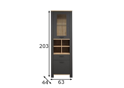 Vitriinkapp NELE antratsiit / tamm, 63x44xH203 cm