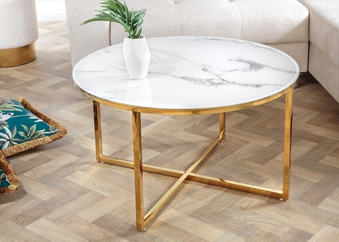 Diivanilaud ELEGANCE valge marmor / kuld, 80x80xH45 cm