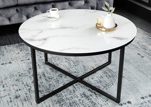 Diivanilaud ELEGANCE valge marmor / must, 80x80xH45 cm