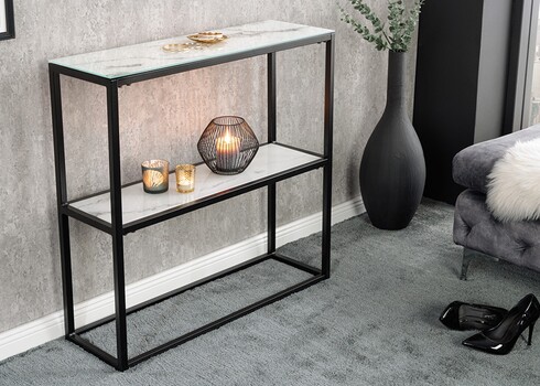 Konsoollaud ELEGANCE valge marmor / must, 80x26xH81 cm