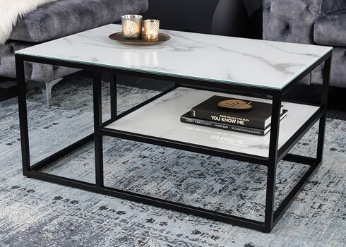 Diivanilaud ELEGANCE valge marmor / must, 90x60xH45 cm