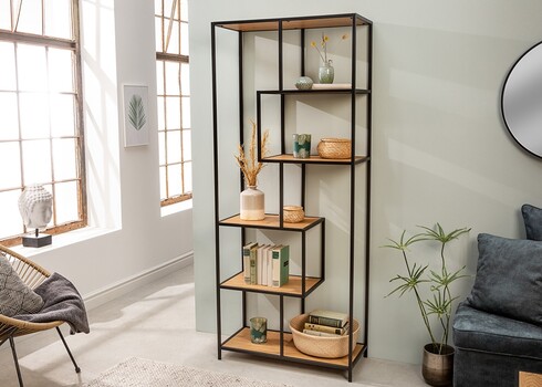 Riiul SLIM LINE metsik tamm / must, 77x35xH185 cm