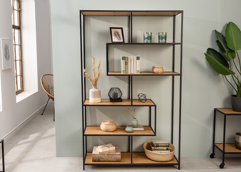 Riiul SLIM LINEmetsik tamm / must, 114x35xH185 cm