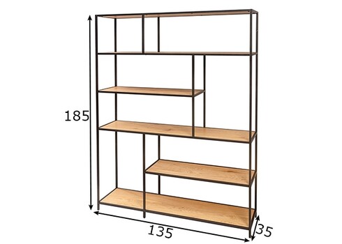 Riiul SLIM LINE metsik tamm / must, 135x35xH185 cm