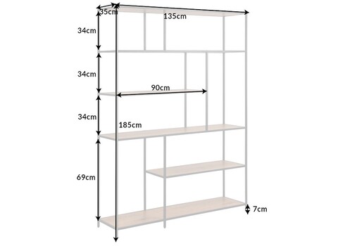 Riiul SLIM LINE metsik tamm / must, 135x35xH185 cm