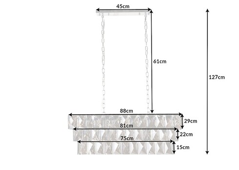 Rippvalgusti CRYSTAL hall / hõbe, 88x29xH127 cm