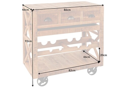 Ratastel baarikäru BODEGA mango / must, 86x46xH92 cm