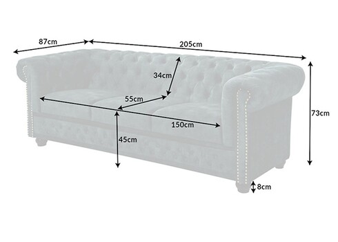 Diivan CHESTERFIELD sinakashall, 205x87xH73 cm