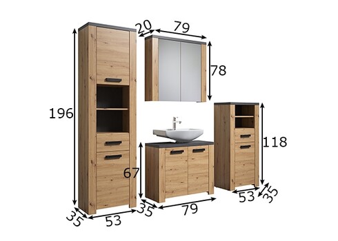 Vannitoamööbli komplekt FOLLOW tamm / hall