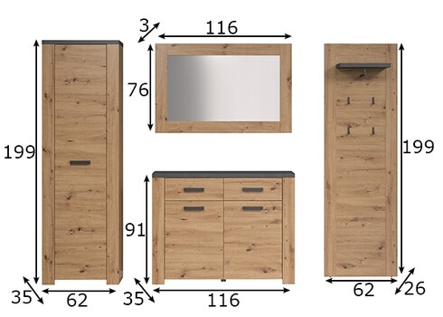 Esikumööbli komplekt FOLLOW tamm / hall