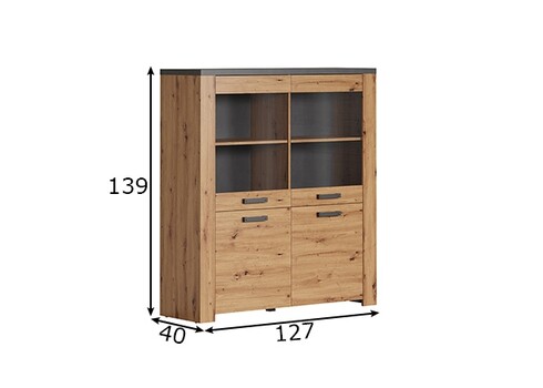 Vitriinkapp FOLLOW tamm / hall, 127x40xH139 cm