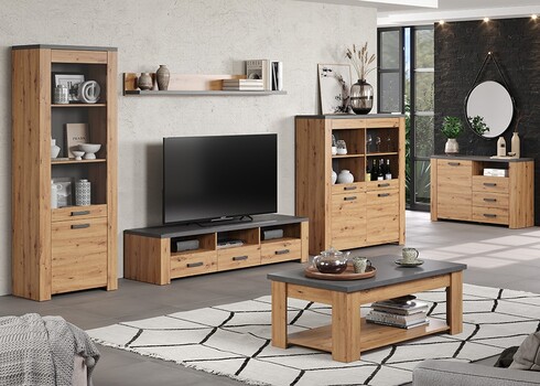 Vitriinkapp FOLLOW tamm / hall, 127x40xH139 cm