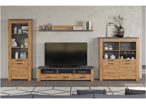 Vitriinkapp FOLLOW tamm / hall, 127x40xH139 cm