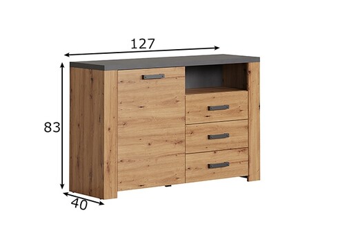 Kummut FOLLOW tamm / hall, 127x40xH83 cm