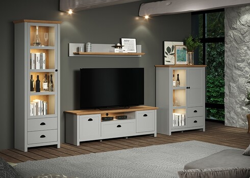 Vitriinkapp LANDSIDE helehall / tamm, 97x41xH130 cm