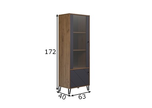 Vitriinkapp MONTEZ tamm / hall, 63x40xH127 cm