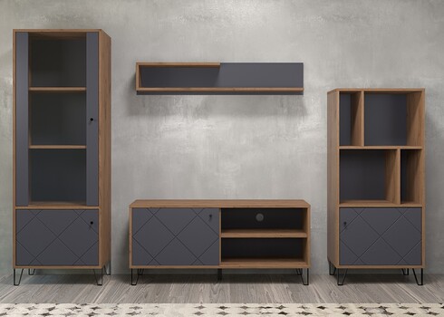 Vitriinkapp MONTEZ tamm / hall, 63x40xH127 cm