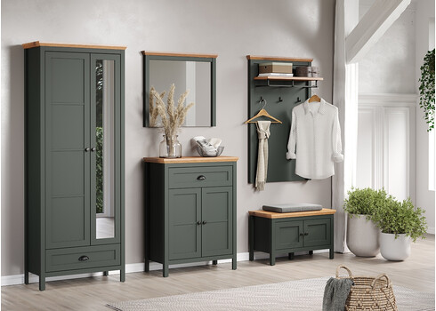 Esikukapp STANTON roheline / tamm, 77x39xH198 cm