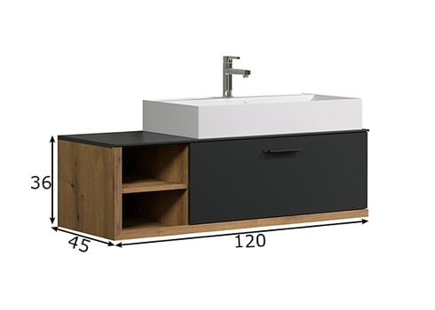 Valamukapp + valamu SYNNAX antratsiit / tamm, 120x45xH36 cm