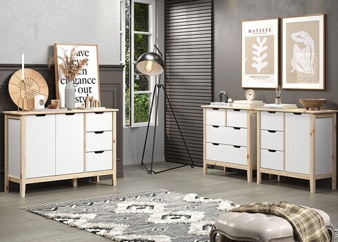 Kummut LATERNA valge / tamm, 110x39xH79 cm