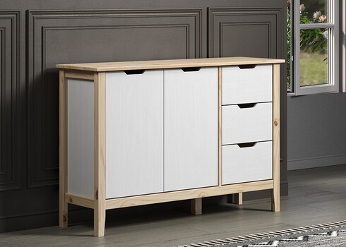 Kummut LATERNA valge / tamm, 110x39xH79 cm