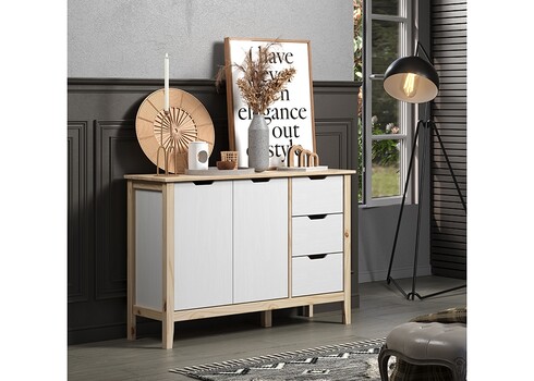 Kummut LATERNA valge / tamm, 110x39xH79 cm