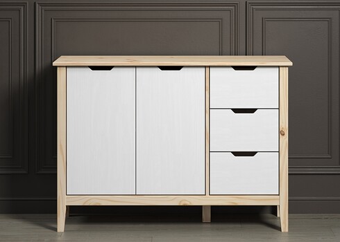 Kummut LATERNA valge / tamm, 110x39xH79 cm