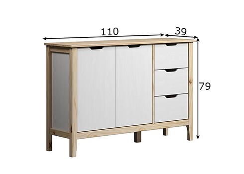 Kummut LATERNA valge / tamm, 110x39xH79 cm