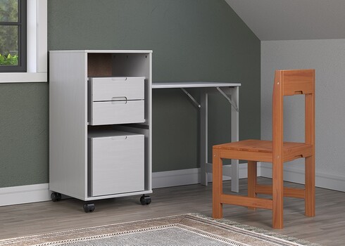 Kirjutuslauakomplekt OSTRA valge / meepruun, 51-122x47xH96 cm