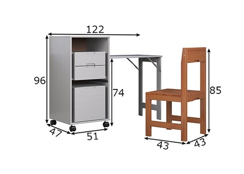 Kirjutuslauakomplekt OSTRA valge / meepruun, 51-122x47xH96 cm