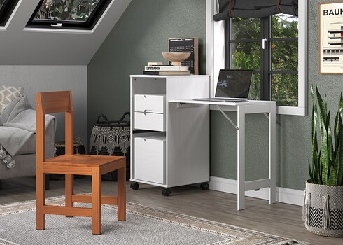 Kirjutuslauakomplekt OSTRA valge / meepruun, 51-122x47xH96 cm