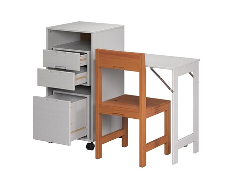 Kirjutuslauakomplekt OSTRA valge / meepruun, 51-122x47xH96 cm