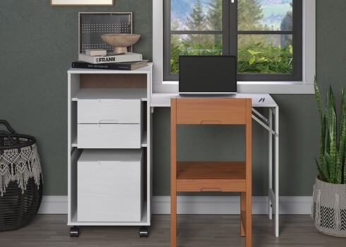 Kirjutuslauakomplekt OSTRA valge / meepruun, 51-122x47xH96 cm