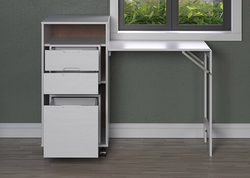 Kirjutuslauakomplekt OSTRA valge / meepruun, 51-122x47xH96 cm