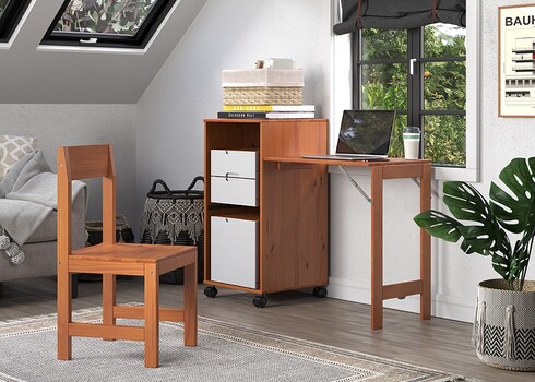 Kirjutuslauakomplekt OSTRA meepruun / valge, 51-122x47xH96 cm