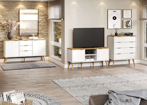 Tv-alus PATERNO valge / tamm, 114x39xH57 cm