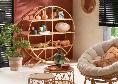 Riiul RATTAN helepruun, 150x40xH150 cm