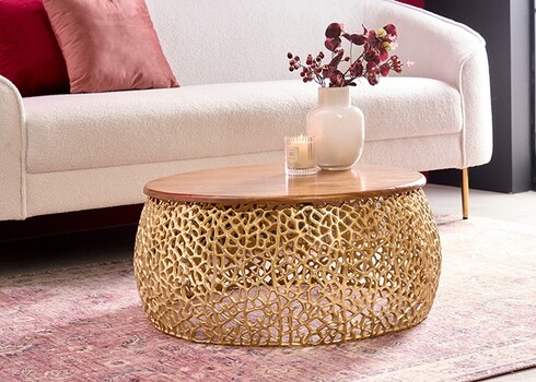 Diivanilaud LEAF kuldne / akaatsia, 73x73xH32 cm