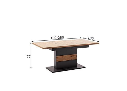 Pikendatav söögilaud CESENA must / tamm, 180-280x100xH77 cm