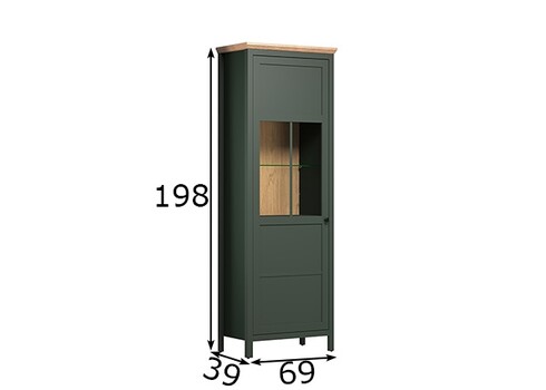 Vitriinkapp STANTON roheline / tamm, 69x39xH198 cm