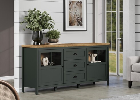 Kummut STANTON roheline / tamm, 184x45xH86 cm