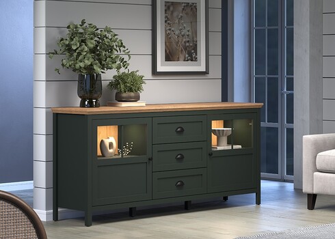 Kummut STANTON roheline / tamm, 184x45xH86 cm