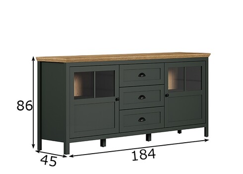 Kummut STANTON roheline / tamm, 184x45xH86 cm