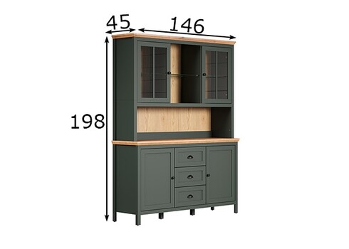 Vitriinkapp STANTON roheline / tamm, 146x45xH198 cm