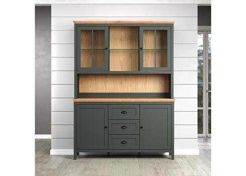 Vitriinkapp STANTON roheline / tamm, 146x45xH198 cm