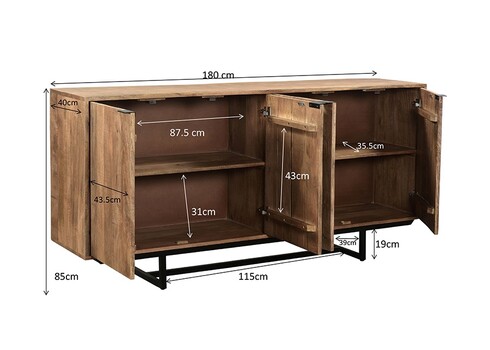 Kummut VALDEZ naturaalne puit / must, 180x40xH85 cm