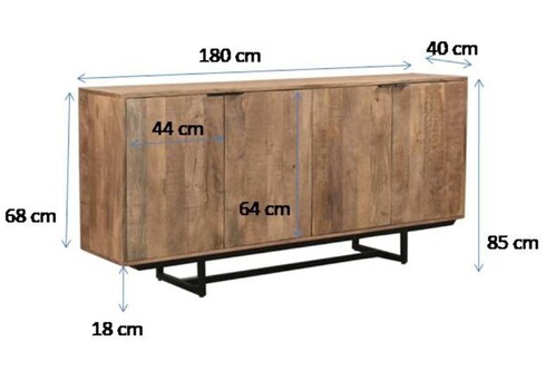 Kummut VALDEZ naturaalne puit / must, 180x40xH85 cm