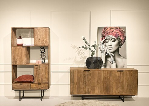 Kummut VALDEZ naturaalne puit / must, 180x40xH85 cm