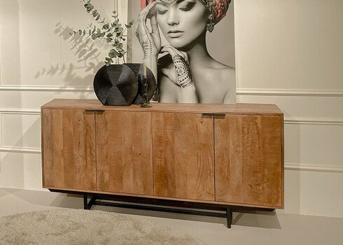 Kummut VALDEZ naturaalne puit / must, 180x40xH85 cm