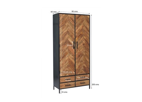 Kapp BROOKLYN naturaalne puit / must, 100x43xH150 cm